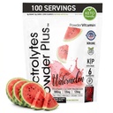 PowderVitamin Electrolytes Powder Plus (100 Servings) Arbuus Elektrolüüt Pulber, nullkalor, Keto, 0 Suhkur, No Maltodekstriin, 1000mg Kaalium, 120mg Kaltsium, 120mg Magneesium, Energia Hüdratsioon Powde