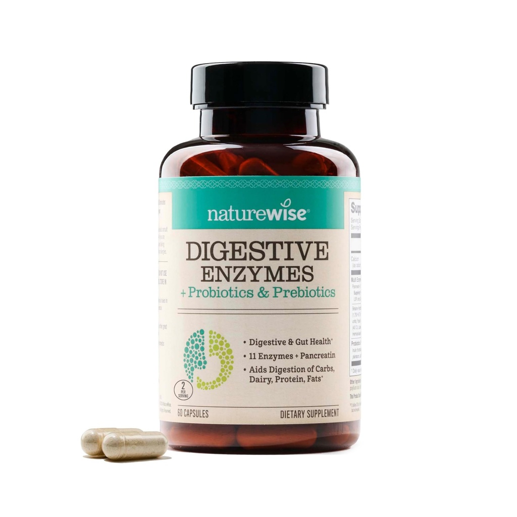 NatureWise'i seedeensüümid - multiensüümid probiootikumidega + prebiootikumid - pärast söögikorda mugavus ja puhitustoetus + AIDSi seedimine ja soolestiku tervis - sojavaba, mitte-GMO - 60 kapslit[1-kuu pakkumine]