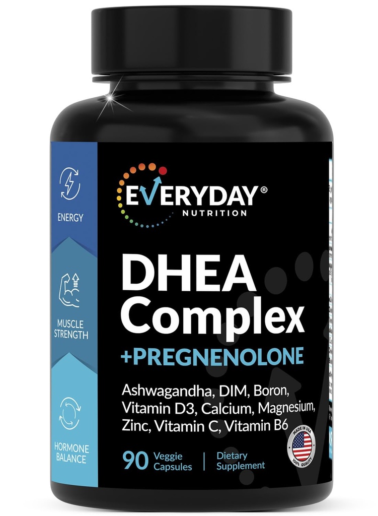 DHEA Micronized 200mg kompleks Pregnenolone 100mg täiendus meestele ja naistele, kellel on ashwagandha, DIM, magneesium, boor, kaltsium, tsink, vitamiin D3, C ja B6 hormooni tugi - valmistatud USAs 90 kapslit