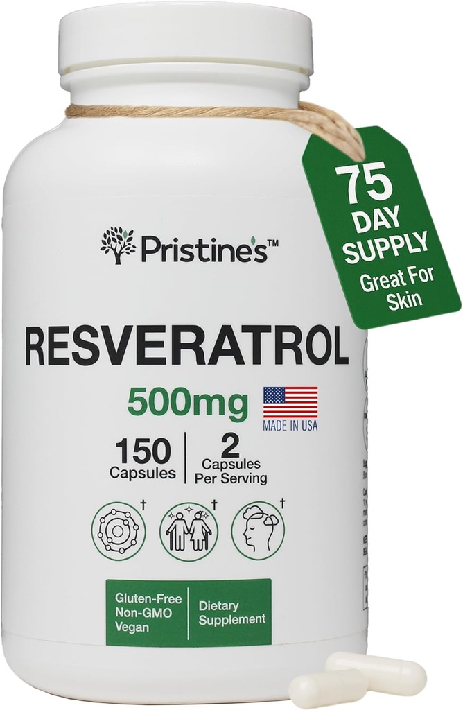 PRISTINE's Resveratrol 500MG 75 päeva varu antioksüdant ja südame tervise täiendada kapslid - aju ja kopsude kasu tervisele