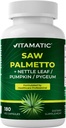 Vitamatic Saw Palmetto ekstrakt meestele ja naistele 180 Veg kapslid - valmistatud kõrvitsaseemnetest, Pygeum, Nettle Leaf - valmistatud USA-s - edendab tervislikku eesnäärme funktsiooni