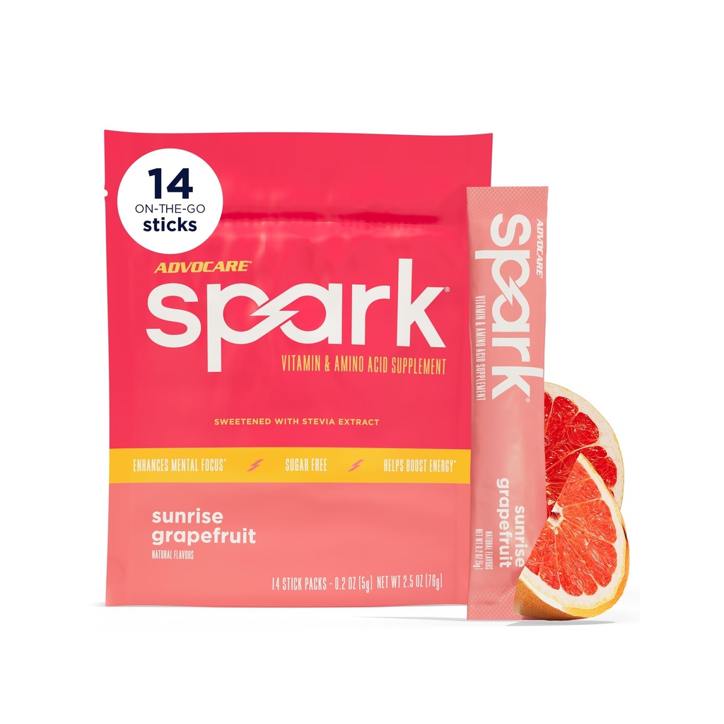 AdvoCare Spark - energiajoogi segu - Vitamiin ja Aminohappe lisand - toetab energiat ja keskendumist * - kaasaskantav immuuntoetus * - suhkruvaba - päikesetõusu greip, 14 kleeppakendit (2,5 oz)