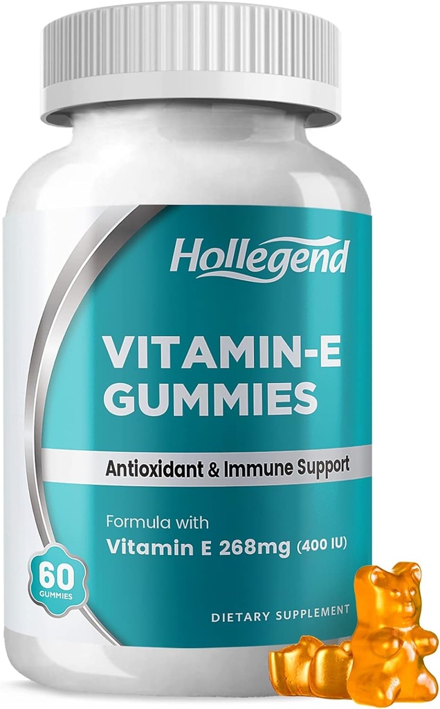 Vitamiin E Gummies 268mg 400 RÜ, looduslik vitamiin E närimistable toidulisand täiskasvanutele, naistele ja meestele, nahale ja immuunsüsteemile Tervis, antioksüdant, oranž maitse, 60 Count