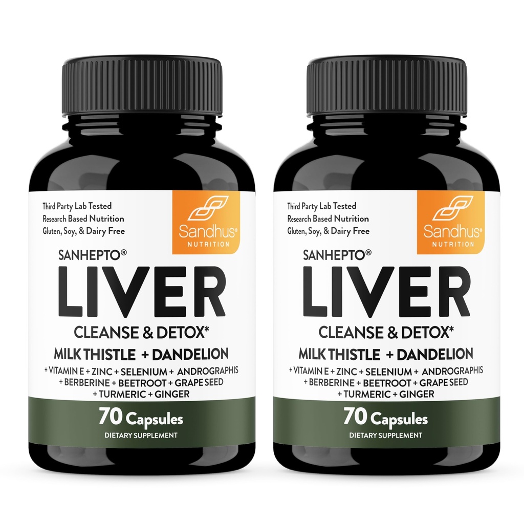 Sandhu's Maks Cleanse Detox & Repair Support | 70 kapslit (pakk 2) | Taimne lisand maksa tervisele | Piimaohakas Dandelion Juur Andrographis 8 mineraaliga