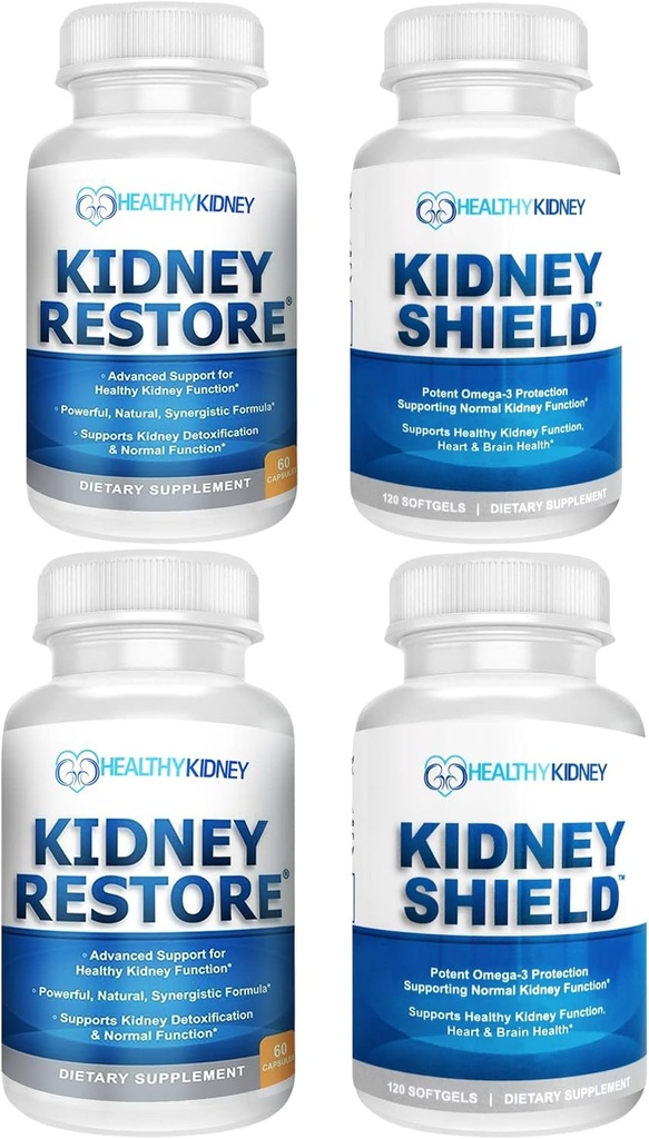 Neerude taastamine & neerukilp 4-Pack Bundle Pills - Natural Neerud Support Supplement Neerude Puhastamiseks Detox & Remont - Põhjalik Neerude Ja Neerude Tervise Täiendus Neerufunktsiooni Toetamiseks