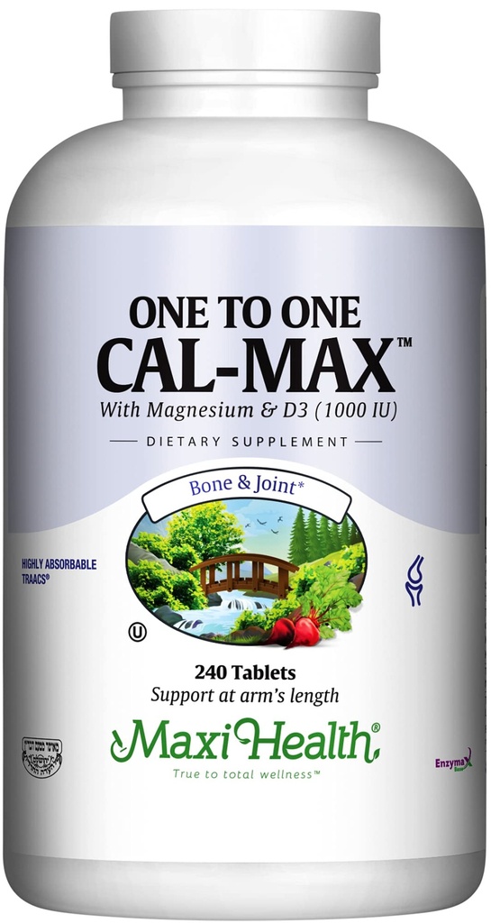 Maxi Health 500 mg kaltsiumilisandit D3-vitamiiniga (1000 RÜ) ja magneesiumiga (500 mg) - luu, hambad ja ühine tugi meestele ja naistele - 240 tabletti