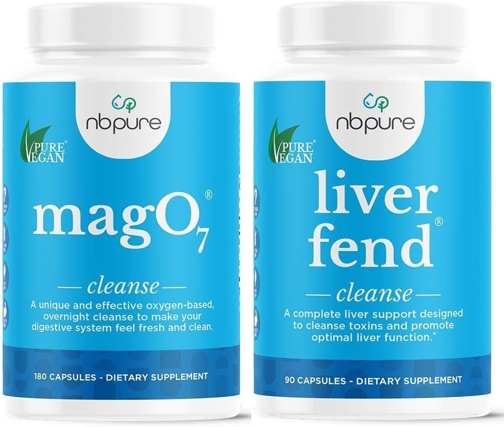 nbpure MagO7 + Maksa Fend Detox Bundle | Hapniku baasil kolonni puhastamise ja maksmise tugi | Aeg-ajalt kõhukinnisuse, puhituse ja toksiinide ehitamise leevendamine | Ozonated Magnesium + Piimaohakas, 180 kapslit