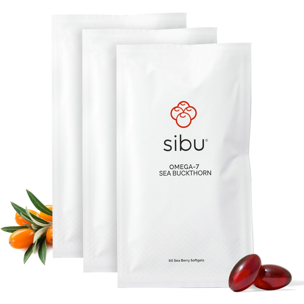Sibu Sea Buckthorn Omega-7 Softgels (90-päevane täitekott) - tervisliku naha, juuste, küünte ja kuivuse täiendus