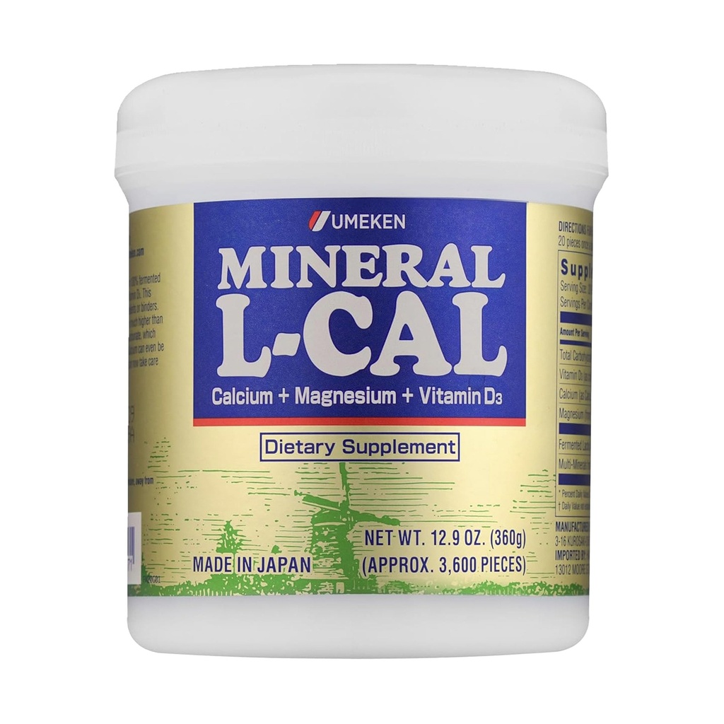 Umeken Mineral L-Cal Kaltsium D3-vitamiiniga, 6-kuuline pakkumine, vees lahustuv palli formaat magneesiumi ja mineraalidega, kiire absorbeeriv Kaltsium Magneesium D3 lisand, 3600 palli, 360 g, pakend 1