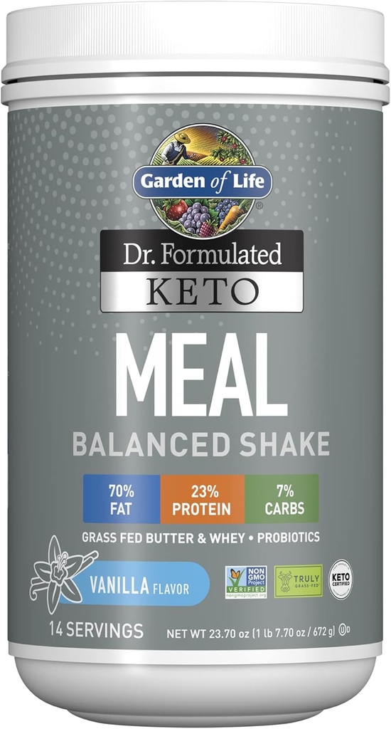 Eluaed Dr. Formulated Keto Meal Tasakaalustatud Shake - Vanilla Pulber, 14 Servings, Truly Grass Feed Butter & Whey Protein Plus Probiootikumid, Mitte-GMO, Gluteenivaba, Ketogenic, Paleo Meal Asendamine