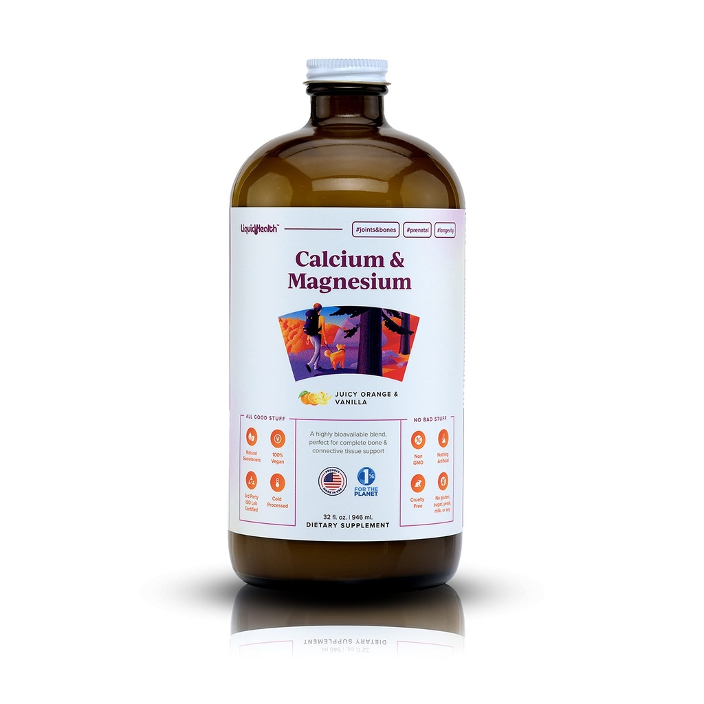 LIKVIIDHEALTH Kaltsium ja magneesium Täiskasvanud Vedel vitamiinilisand - luu, liiges, lihased, sidekoe tugi, südame tervis, olulised toitained - valmistatud USAs, Vegan, Non GMO, No Sugar (32 oz)