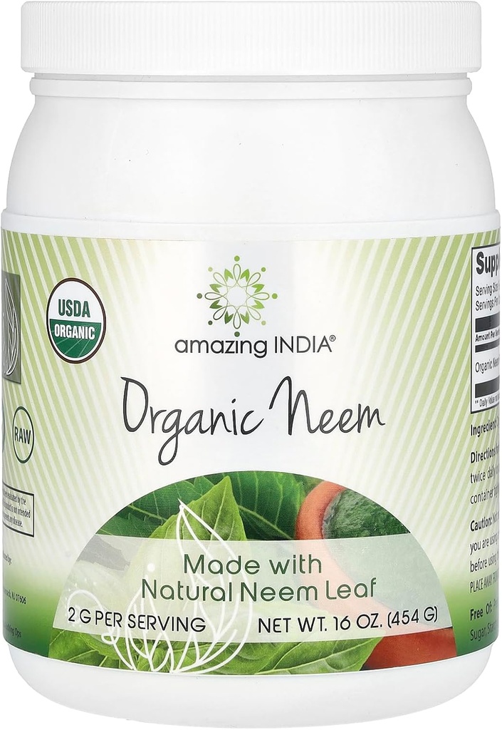 Amazing India USDA sertifitseeritud orgaaniline neem pulber (Non-GMO) 16oz - soodustab vere puhastamist, tervislikku immuunsust ja tervislikku nahka