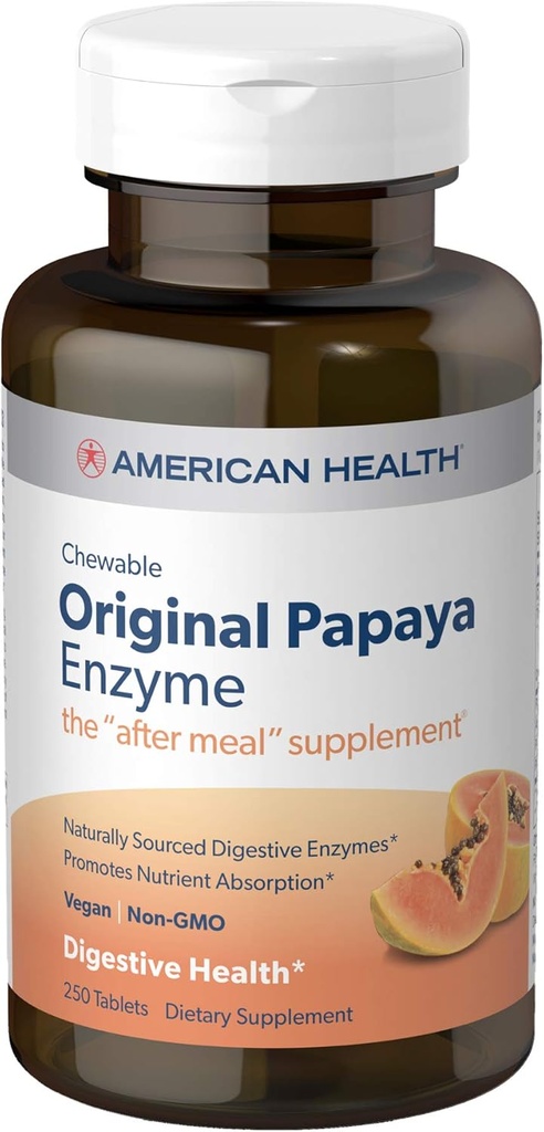 Ameerika tervisetooted - originaal Papaya Enzyme, 250 närimistabletti
