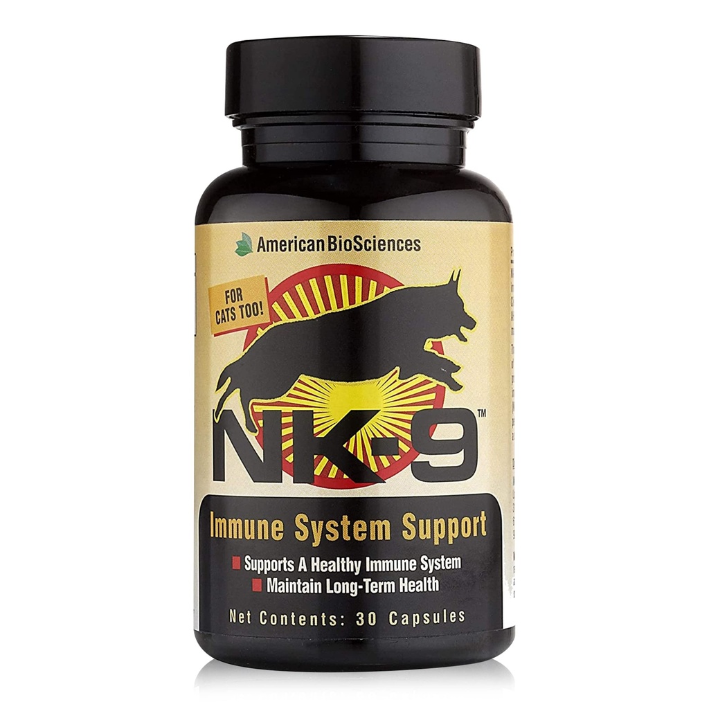 American BioSciences NK-9, AHCC toidulisand koertele ja kassidele - toidulisand immuunsüsteemi toetamiseks - valmistatud lemmikloomade immuunkaitse jaoks - 30 kapslit, 250 mg / kapslit
