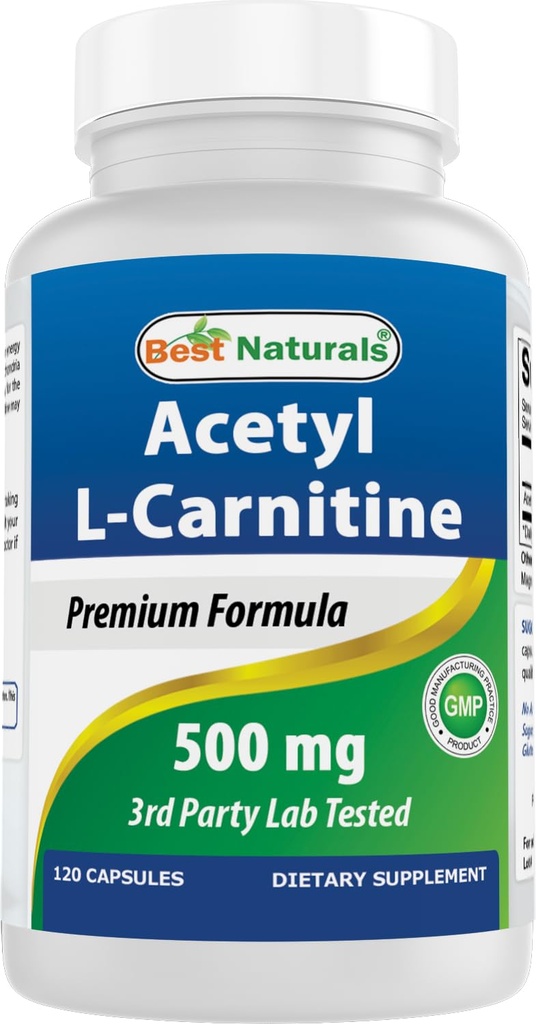 Parimad looduslikud atsetüül-L-karnitiin (ALCAR) 500mg, 120 kapslit, 120 serveerimist - mitte-GMO ja gluteenivaba, 1 kapsel serveerimise kohta