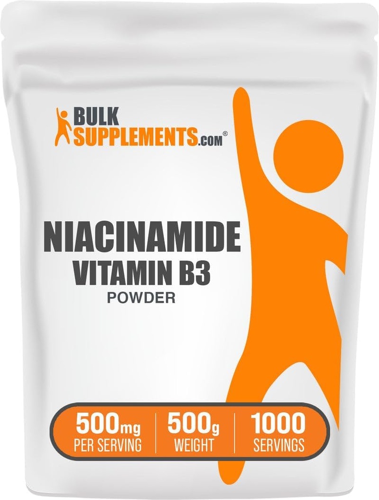 BulkSupplements.com Niatsiinamiid Pulber - Vitamiin B3 Pulber, niatsiinamiid Lisand, Niatsiinamiid 500mg - B3 Vitamiinid nahale, Gluteenivaba, 500mg per Serving, 500g (1,1 naela) (pakk 1)