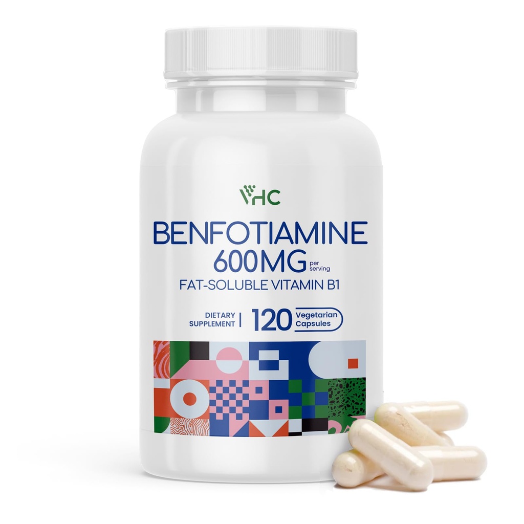 VHC Vitamiin B1 Benfotiamiin 600mg Täiendus 5X aeg Rasvlahustuv tiamiin Vitamiin B1-Maks Boost Biosaadav Tiamiin B1 Tasemed-120 Veggie Kapslid, Mitte-GMO, Sojavaba- Valmistatud USAs