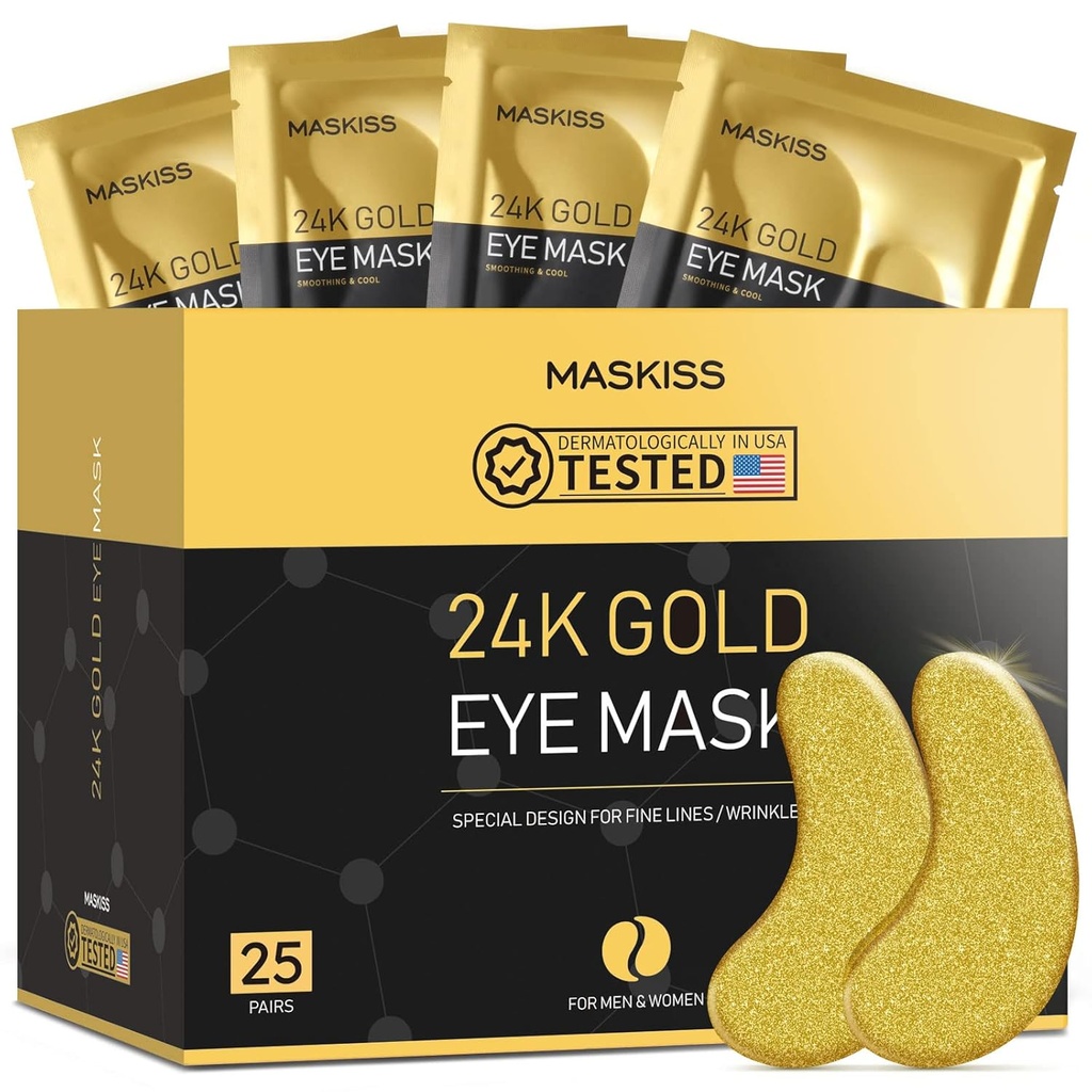 24k Kuldsed silmaalused plaastrid (25 paari), silmamask, kollageeni nahahooldustooted, Puffy Eye Patches, tumedate ringide ja turse silmamaskid