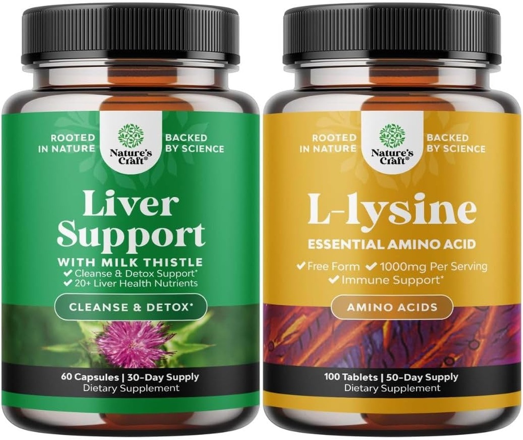 Bundle piimaohakas Maksatoetus täiendada ja L lüsiin 1000mg Toitumislisandid - Taimne Maksalisandi Silymarin piimaohakas - L-lüsiin Essential Aminohapped täiendada
