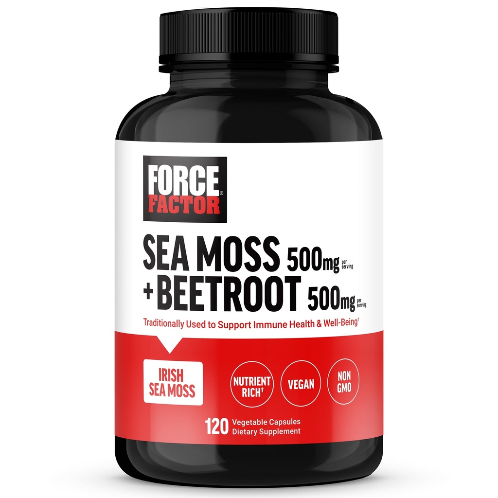FORCE FACTOR Iiri meri sammal + peedijuure täiendus, et toetada immuunsust, ringlust, looduslikku energiat, südame tervist, antioksüdantidega, mitte-GMO, vegan-sõbralik, sojavaba, 120 köögiviljakapslit