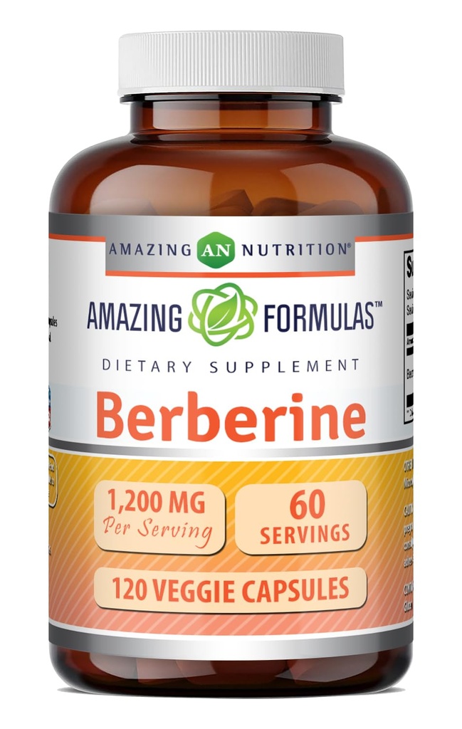 Amazing vormelid Berberine Supplement | 1200 Mg per Serving | Veggie kapslid | Non-GMO | Gluteenivaba | Made in USA (1 Pack, 120 Count)