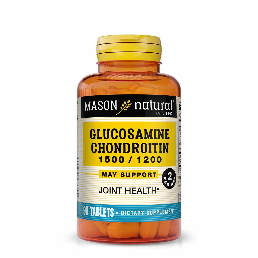 MASON LOODUSLIK Glükoosamiin Kondroitiin 1500/1200 2 päevas C-vitamiiniga - toetab liigeste tervist, paremat paindlikkust ja liikuvust *, 90 kapslit