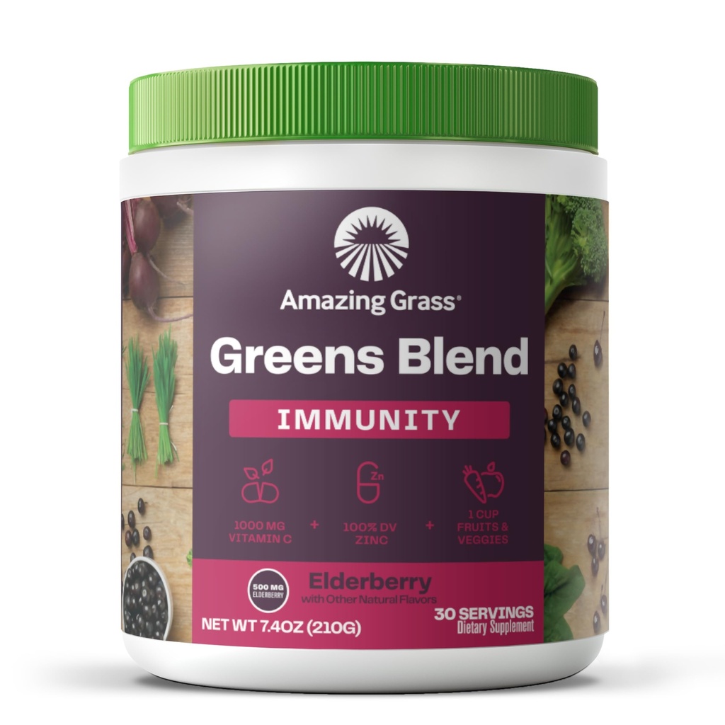 Amazing Grass Greens Blend Superfood for Immune Support: Super Greens Pulber Smoothie Segu Orgaanilise Spirulina, Chlorella, Beet Root Powder, Seedeensüümid & Probiootikumid, Elderberry, 30 Servings