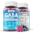 GABA Gummies 500 mg - suhkruvabad kummikommid L-teaniiniga, 5-HTP, vitamiinid D3, B12, Ashwagandha, melatoniinivaba ajurahu, meeleolu, Zzz Parem, GABA täiskasvanute täiendus, mustikamaitse, 1Pack