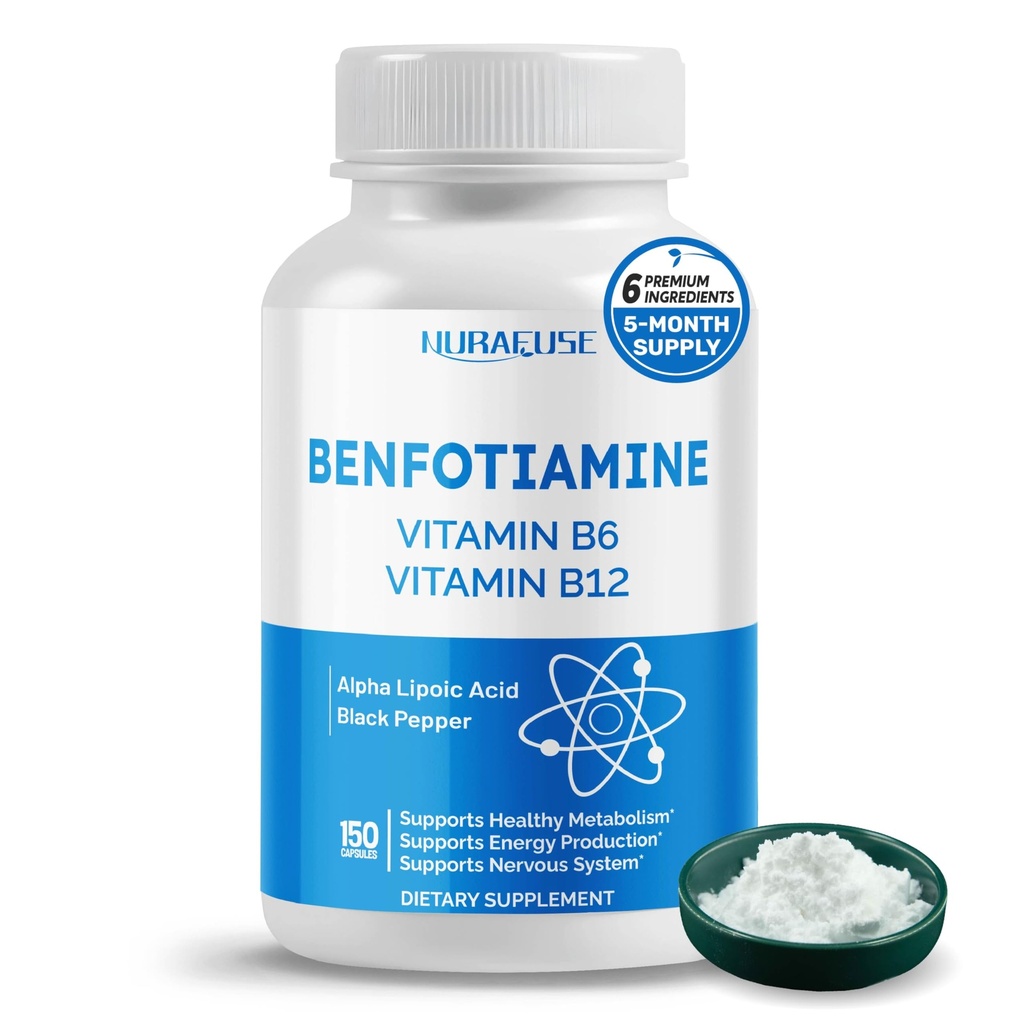 Liposomaalne benfotiamiin vitamiin B6, vitamiin B12, alfa-lipohape, kurkumiin - toetab tervislikku ainevahetust, energia taset - valmistatud ja testitud USA-s