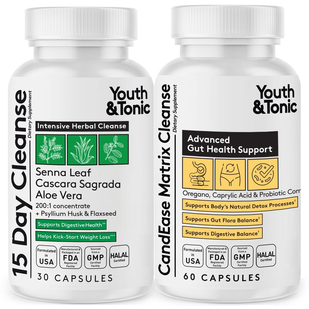 Noored ja tooniline Colon Cleanse ja CandEase Matrix Pills | Toetus Body Detox Soolestiku Tervis & Soolestiku Flora taastada normaalse happesuse tase