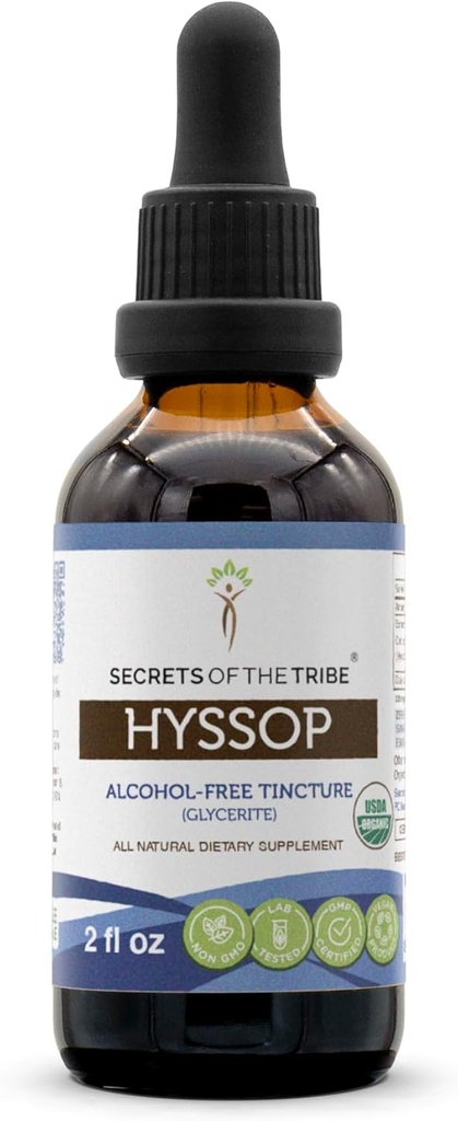 Hyssop USDA orgaaniline | Alkoholivaba ekstrakt, suure tugevusega taimsed tilgad | Valmistatud 100% sertifitseeritud orgaanilisest hüposopist (Hyssopus officinalis) Kuivatatud ürdist (2 oz)