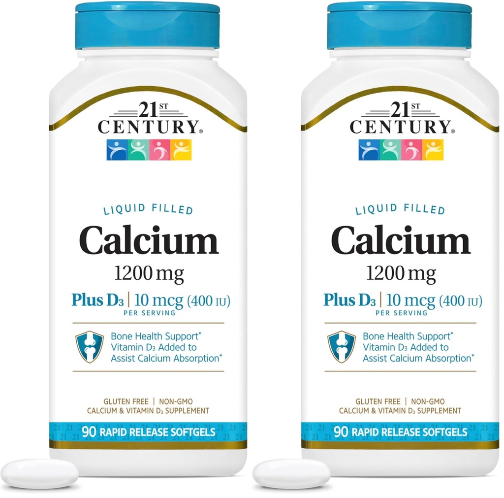 21st Century Calcium Plus D3 Vedel Täidetud Softgel, 1200 mg, 90 Count (pakk 2)