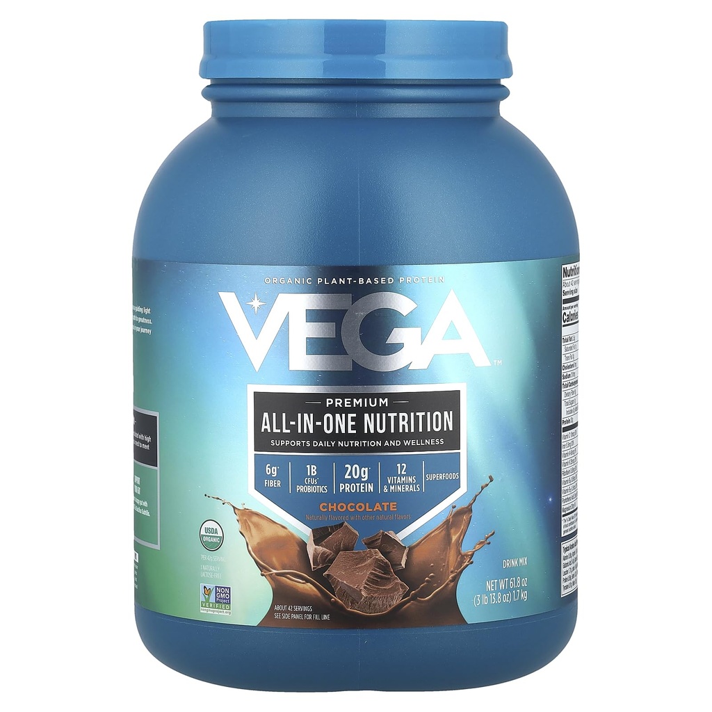 Vega All in One Nutrition Organic - 20g taimepõhine herneproteiin, šokolaad, 42 serveerimist, vitamiinid A & C, probiootikumid, rohelised, vegan, Keto, Gluteenivaba, 61,8oz (pakendamine võib varieeruda)