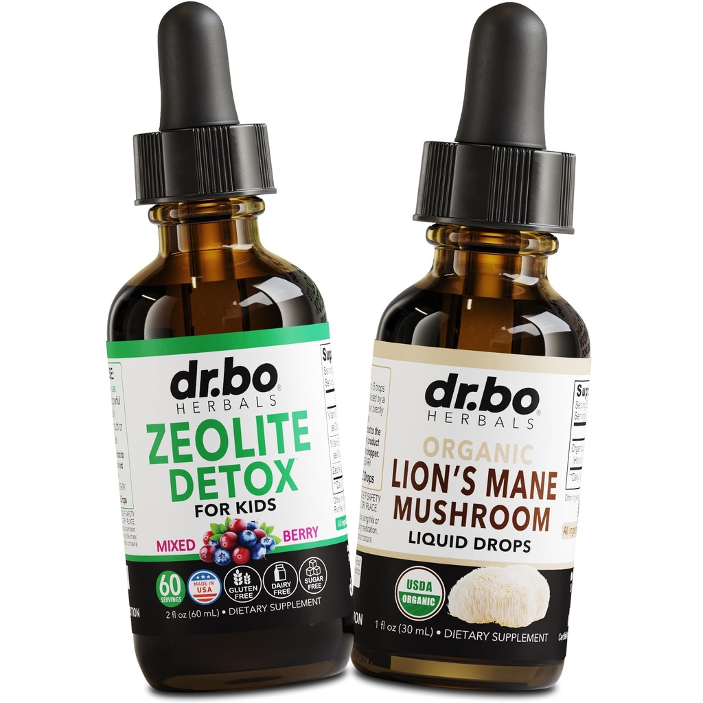 Zeoliit Detox & Lions Mane tilgad - tseoliit lastele ja täiskasvanutele vitamiinidega B12 & D, klinoptiloliit õrn keha igapäevane detox puhastamine - orgaaniline Lõvi Mane Seene Vedelad tilgad fookuse, udu, aju jaoks