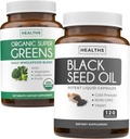 Super Greens & Black Seed (2-kuuline tarne) Greens Oil Synergy Bundle of Organic Super Greens Powder - Complete Superfood (120 kapslit) & Black Seed Oil - Külmpressitud Nigeilla Sativa (120 kapslit)