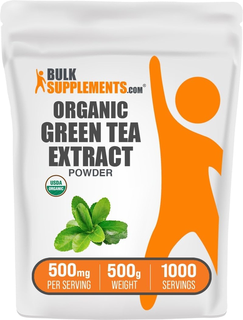 BulkSupplements.com Orgaaniline roheline tee ekstrakti pulber - orgaaniline roheline tee pulber, polüfenoolide lisand - Vegan & gluteenivaba, 500 mg / Serving, 500 g (1,1 naela) (pakk 1)