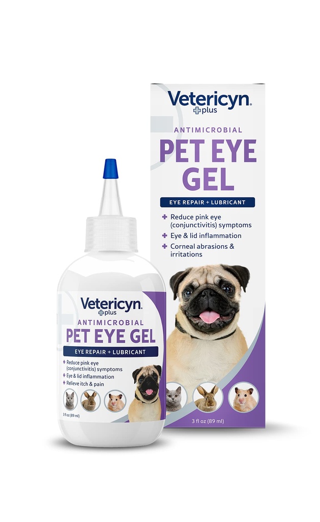 Vetericyn Plus Pet Eye Gel | Koera ja kassi silma salv Alternatiivne määrimiseks ja silmade ärrituste ja marrastuste leevendamiseks, koerte ja kasside roosa silma sümptomite vähendamiseks. 3 untsi