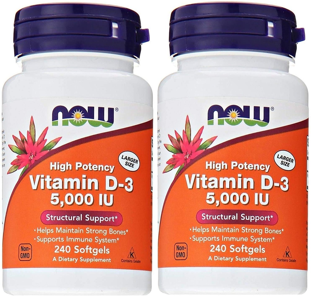Nüüd toidud Vitamiin D3 5000 RÜ, 240 pehmegeeli (pakk 2)