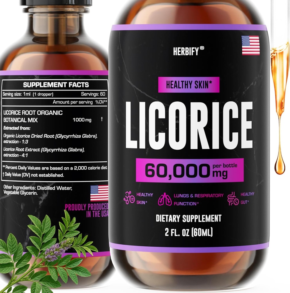HERBIFY lagritsa juureekstrakt - võimas lagritsalisand - kopsude tugilisand - lagritsaekstrakt naha tervise ja immuunsuse toetamiseks - valmistatud USAs - 2oz