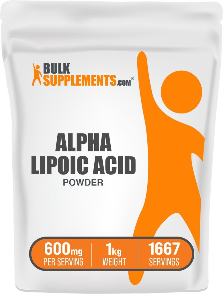 BulkSupplements.com Alpha Lipoic Acid Powder - ALA Supplement, Alpha Lipoic Acid 600mg - ALA Powder, Gluteenivaba - 600mg alfa-lipoic Acid per Serving, 5kg (11 naela) (pakk 5)