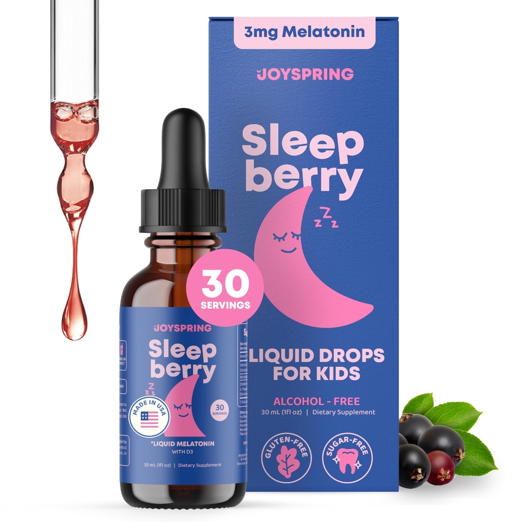 SleepBerry Vedel melatoniin lastele - Looduslik uneabi Elderberry ja D-vitamiiniga - suurendab immuunsüsteemi, kui nad magavad (1 Fl oz)