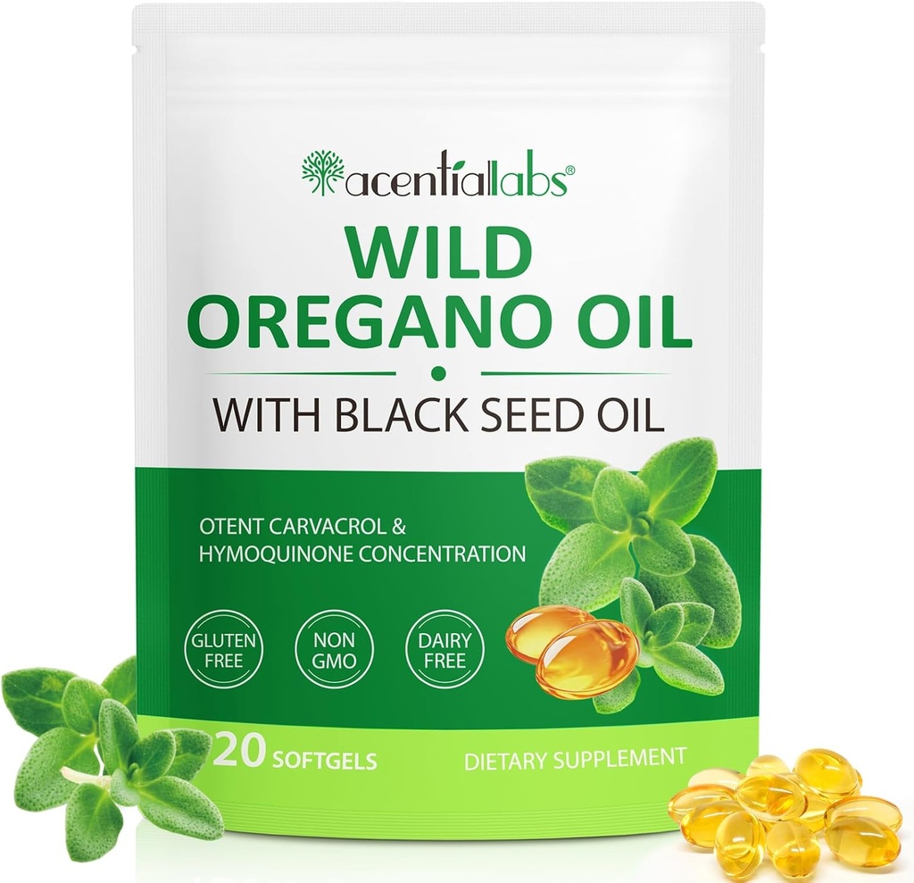 Oil of Oregano Softgels, 120 Count Oregano Oil Supplement kapslid, Oregano õli kapslid, 165mg Carvacrol, 2 in 1 6000mg õli Oregano Black Seed Oil 200mg