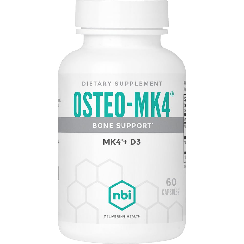 NBI Osteo-MK4 luude tugi | D-vitamiini ja K kompleks | 45mg K2-vitamiini (MK4) tugeva luu tervise ja funktsiooni jaoks | 60ct Veggie kapslid