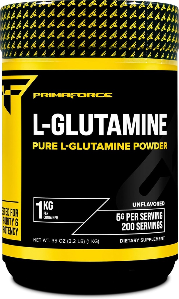 Primaforce L-Glutamiin Pulber 1000 Grams (1 KG) Maitsestamata - Puhas L-Glutamiini pulber, 5 g Serving, GMO-vaba, Gluteenivaba, 200 Servingut