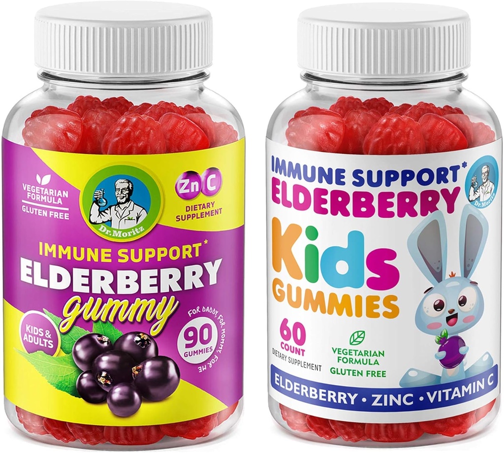 DR. MORITZ Elderberry Gummies for Kids and Family- Immun System Booster and Health Support with Black Sambucus Elderberries Extract - Vitamiin ja tsink Taimne immuunsus Boost Supplement for Children