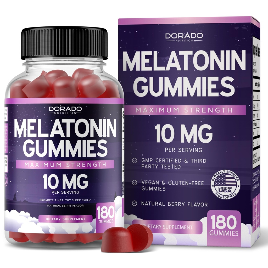 Melatoniin Gummies 10mg täiskasvanutele (180 Count) - Kiire lahustamine Melatoniin Gummies - Kummi täiskasvanutele Sisaldab 10mg - kõrge potentsi - segatud marja maitse - Non-GMO, Vegan Supplement & Made USA