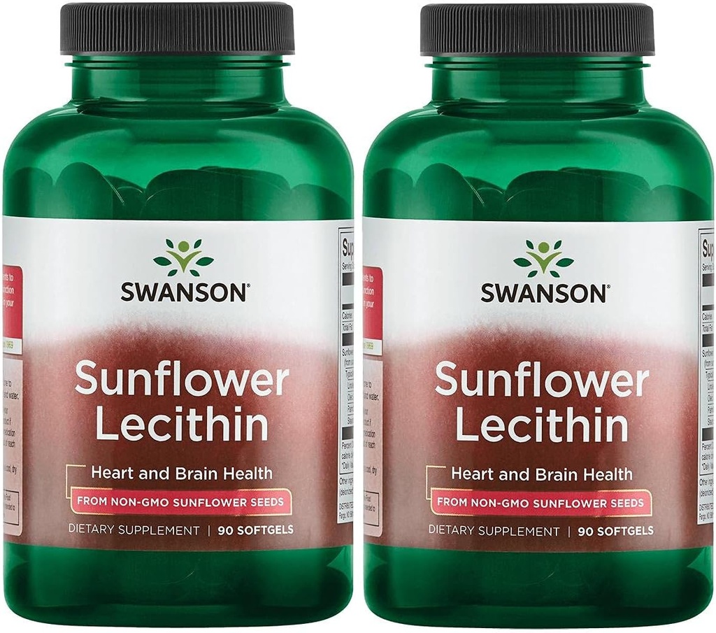 Swanson Päevalille letsitiin - Taimne toidulisand tervisliku ajufunktsiooni edendamiseks - looduslik valem, mis toetab südame tervist ja tervislikku lipiidide tasakaalu - (90 softgels, 1200 mg igaüks) 2 Pack