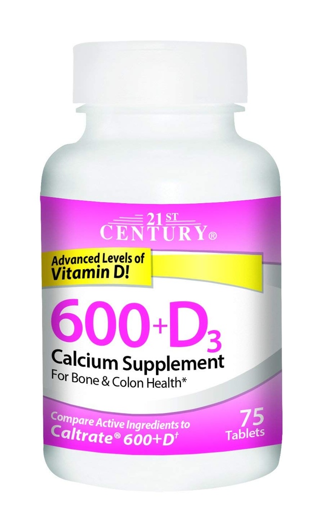 21st Century Calcium 600+D3 Tablett 600mg- 800U 75 Count (2 pakk)