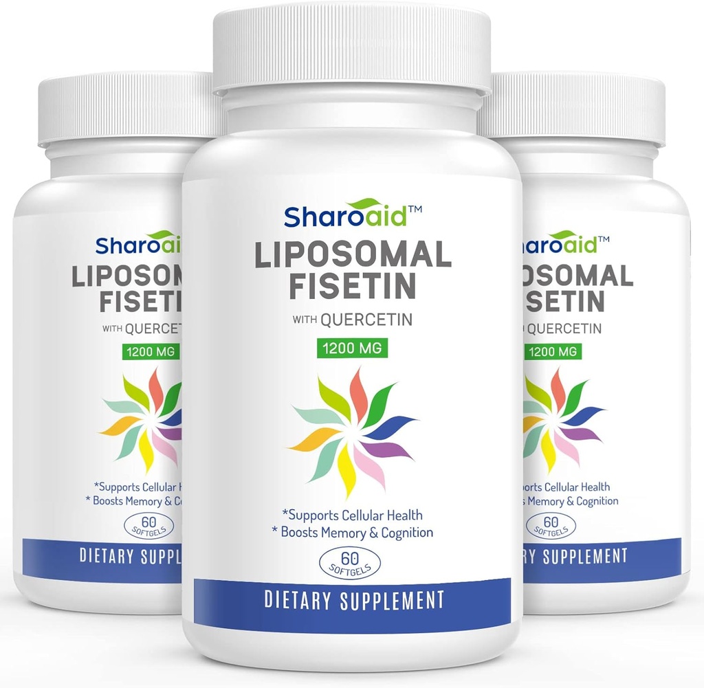 Liposomal Fisetin with Quercetin Supplements 1200 mg per Serving,High Absorption Polyphenols Antioxidants for Women,Men,Non-GMO,Gluten-Free,3 Bottle-180 Softgels