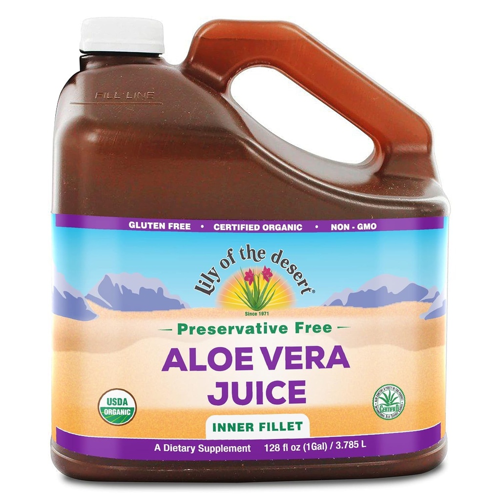 Lily of the Desert Aloe Vera Juice - Orgaaniline, säilitusaineteta Sisefilee Aloe Vera jook looduslike seedeensüümidega soolestiku tervise, kõhu reljeef, heaolu, hõõguv nahk, 128 Fl Oz